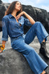High Waisted Center Seam Wide Leg Cropped Denim Jeans